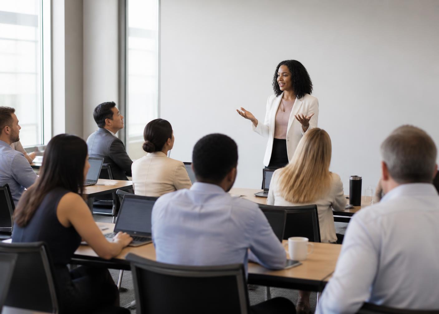 Team members learning practical AI skills together in a workplace training session